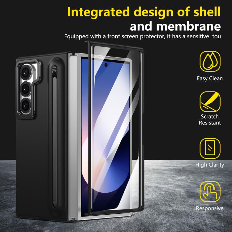 For Samsung Galaxy Z Fold6 5G Integrated Skin Feel Lens Folding Holder Pen Slot Shockproof Phone Case with Pen