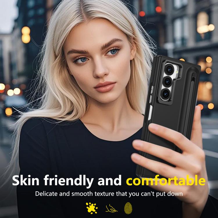 For Samsung Galaxy Z Fold6 5G Integrated Skin Feel Lens Folding Holder Pen Slot Shockproof Phone Case with Pen
