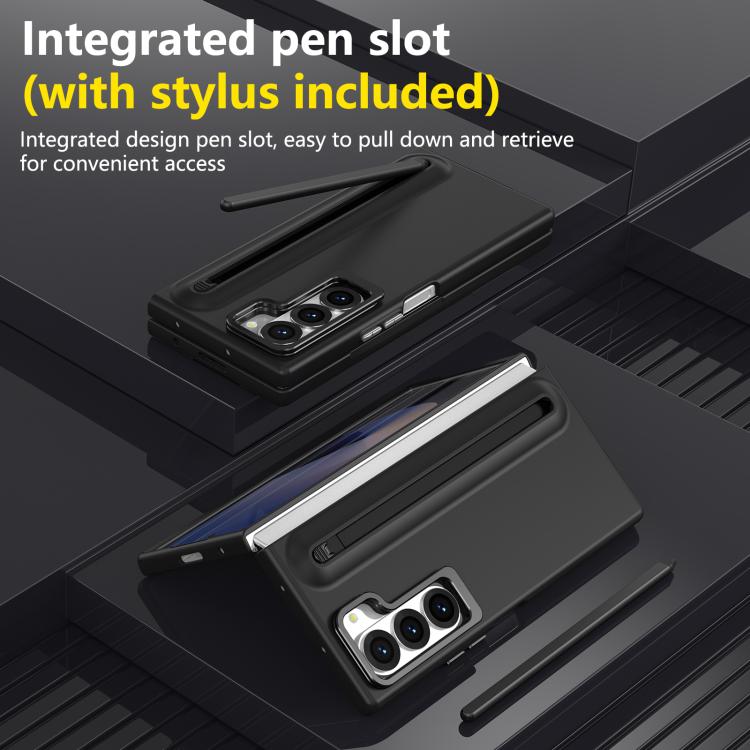 For Samsung Galaxy Z Fold6 5G Integrated Skin Feel Lens Folding Holder Pen Slot Shockproof Phone Case with Pen