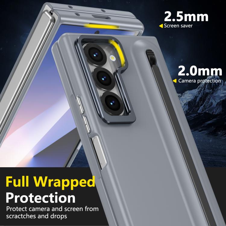 For Samsung Galaxy Z Fold6 5G Integrated Skin Feel Lens Folding Holder Pen Slot Shockproof Phone Case with Pen