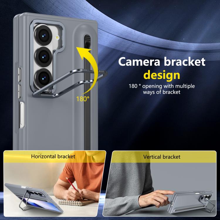 For Samsung Galaxy Z Fold6 5G Integrated Skin Feel Lens Folding Holder Pen Slot Shockproof Phone Case with Pen