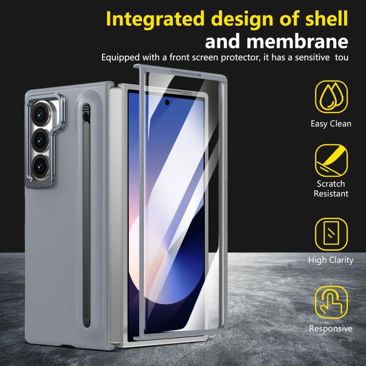 For Samsung Galaxy Z Fold6 5G Integrated Skin Feel Lens Folding Holder Pen Slot Shockproof Phone Case with Pen