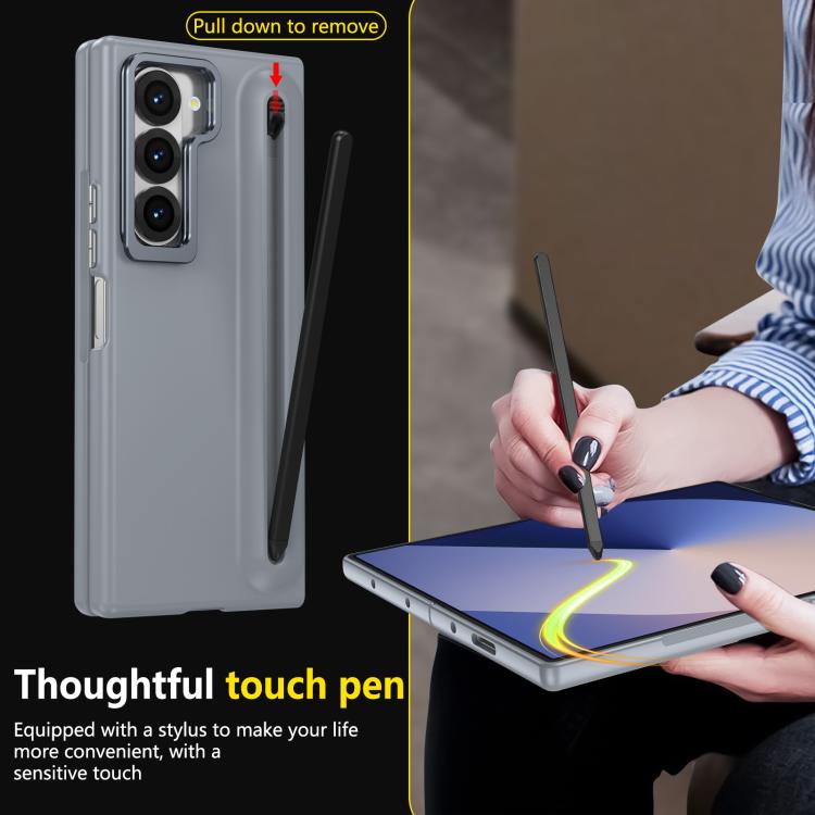 For Samsung Galaxy Z Fold6 5G Integrated Skin Feel Lens Folding Holder Pen Slot Shockproof Phone Case with Pen