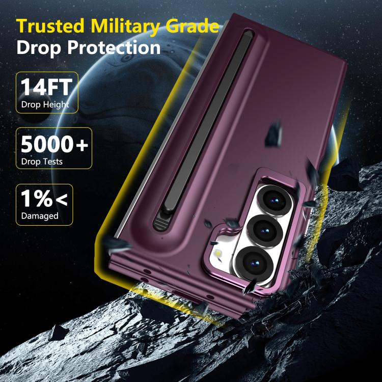 For Samsung Galaxy Z Fold6 5G Integrated Skin Feel Lens Folding Holder Pen Slot Shockproof Phone Case with Pen