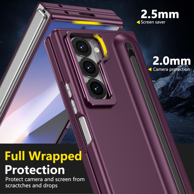 For Samsung Galaxy Z Fold6 5G Integrated Skin Feel Lens Folding Holder Pen Slot Shockproof Phone Case with Pen