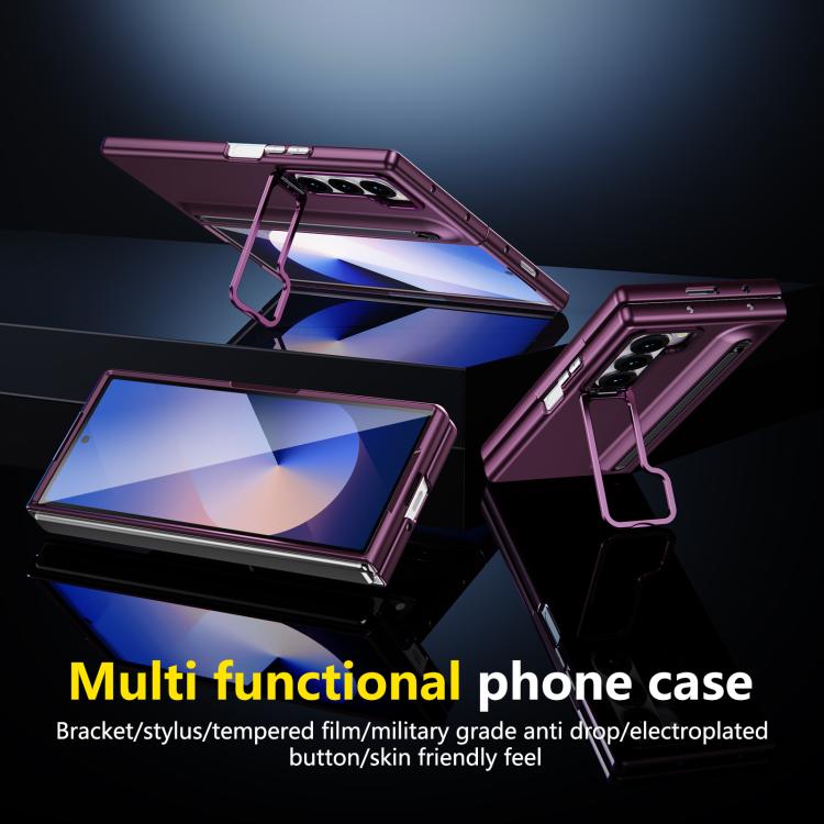 For Samsung Galaxy Z Fold6 5G Integrated Skin Feel Lens Folding Holder Pen Slot Shockproof Phone Case with Pen