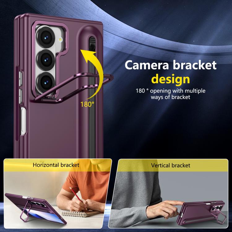For Samsung Galaxy Z Fold6 5G Integrated Skin Feel Lens Folding Holder Pen Slot Shockproof Phone Case with Pen