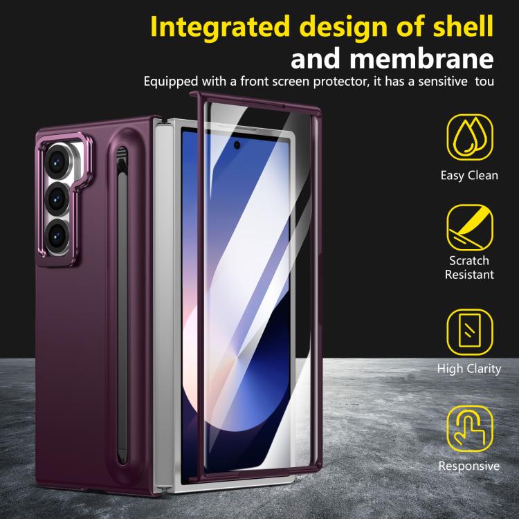 For Samsung Galaxy Z Fold6 5G Integrated Skin Feel Lens Folding Holder Pen Slot Shockproof Phone Case with Pen