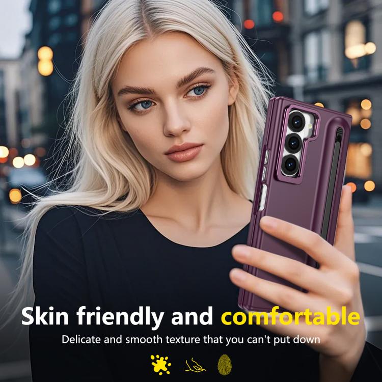For Samsung Galaxy Z Fold6 5G Integrated Skin Feel Lens Folding Holder Pen Slot Shockproof Phone Case with Pen