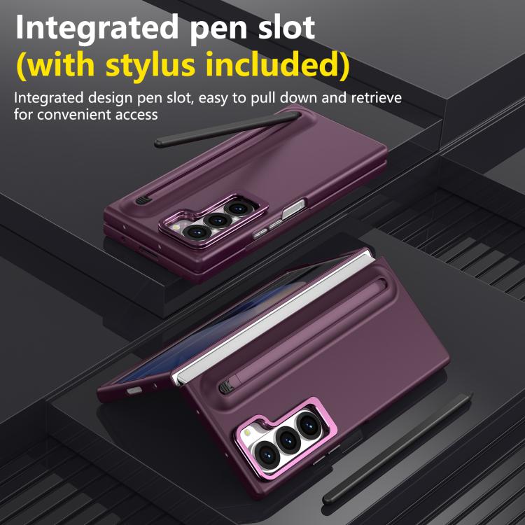 For Samsung Galaxy Z Fold6 5G Integrated Skin Feel Lens Folding Holder Pen Slot Shockproof Phone Case with Pen