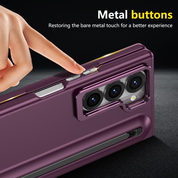 For Samsung Galaxy Z Fold6 5G Integrated Skin Feel Lens Folding Holder Pen Slot Shockproof Phone Case with Pen