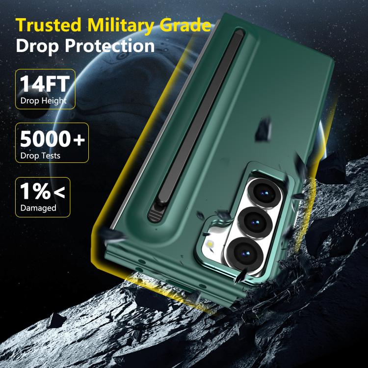 For Samsung Galaxy Z Fold6 5G Integrated Skin Feel Lens Folding Holder Pen Slot Shockproof Phone Case with Pen