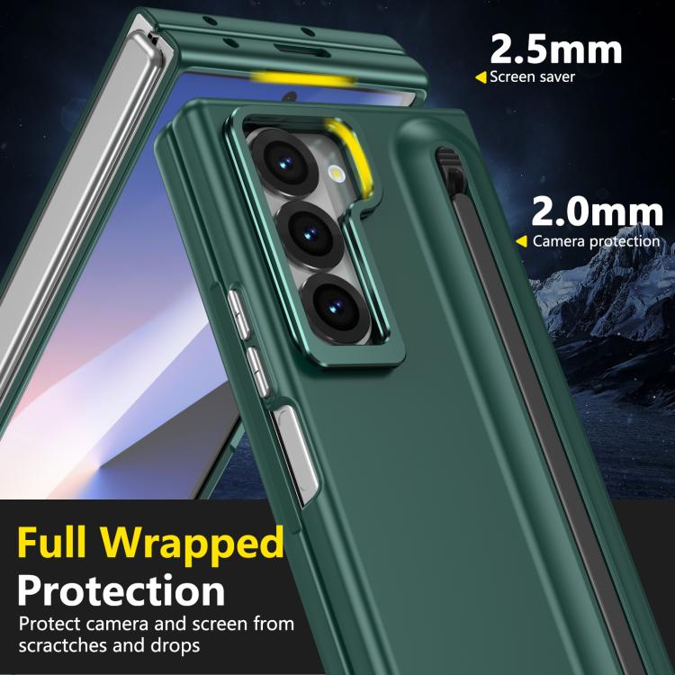 For Samsung Galaxy Z Fold6 5G Integrated Skin Feel Lens Folding Holder Pen Slot Shockproof Phone Case with Pen