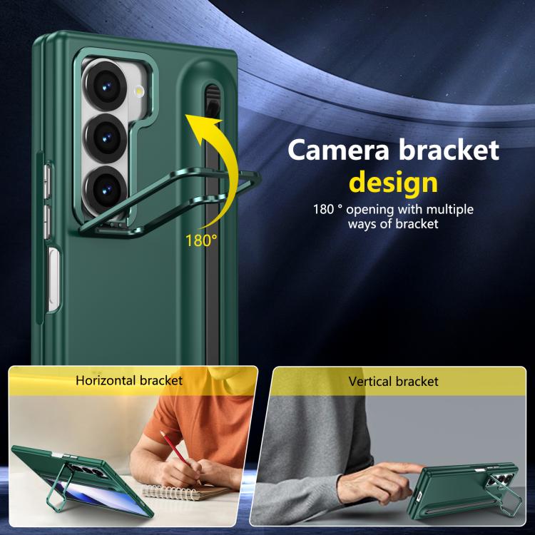 For Samsung Galaxy Z Fold6 5G Integrated Skin Feel Lens Folding Holder Pen Slot Shockproof Phone Case with Pen