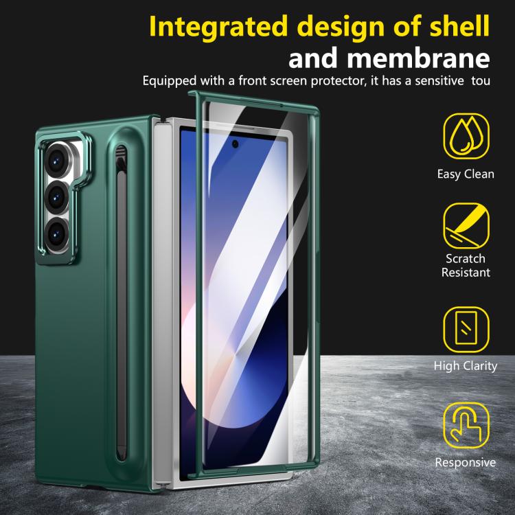 For Samsung Galaxy Z Fold6 5G Integrated Skin Feel Lens Folding Holder Pen Slot Shockproof Phone Case with Pen