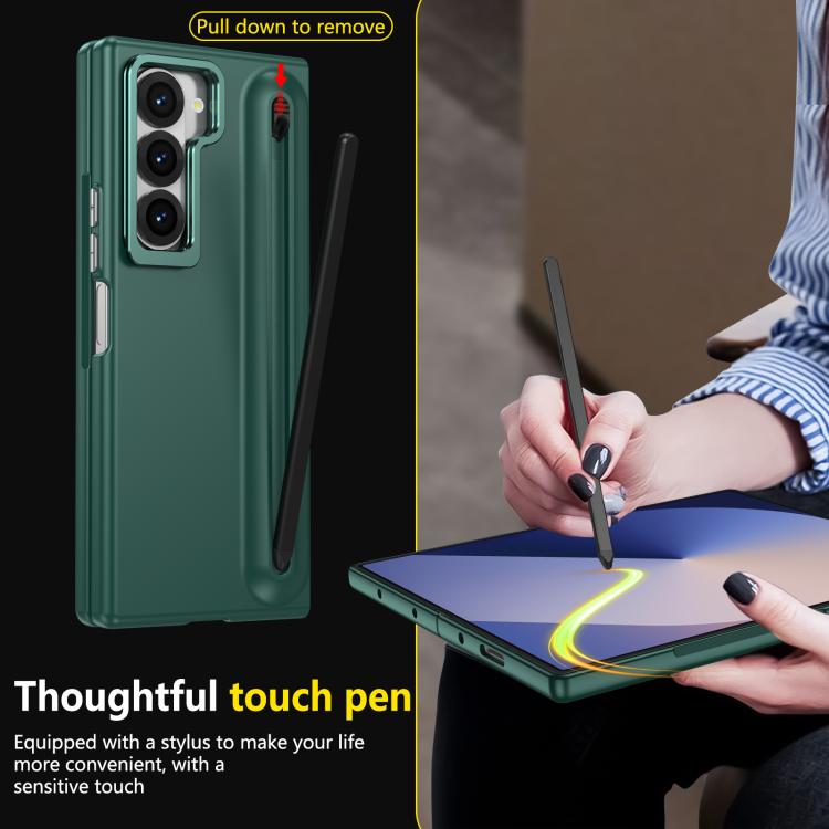 For Samsung Galaxy Z Fold6 5G Integrated Skin Feel Lens Folding Holder Pen Slot Shockproof Phone Case with Pen