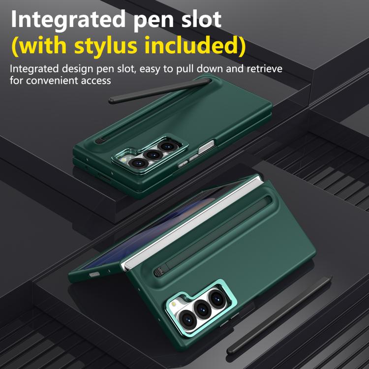 For Samsung Galaxy Z Fold6 5G Integrated Skin Feel Lens Folding Holder Pen Slot Shockproof Phone Case with Pen