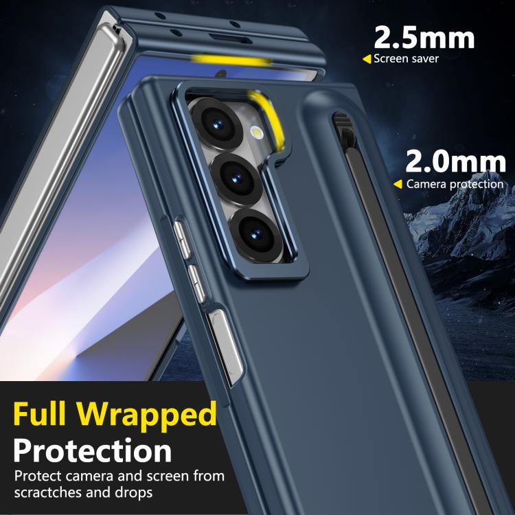 For Samsung Galaxy Z Fold6 5G Integrated Skin Feel Lens Folding Holder Pen Slot Shockproof Phone Case with Pen