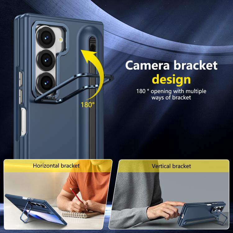 For Samsung Galaxy Z Fold6 5G Integrated Skin Feel Lens Folding Holder Pen Slot Shockproof Phone Case with Pen