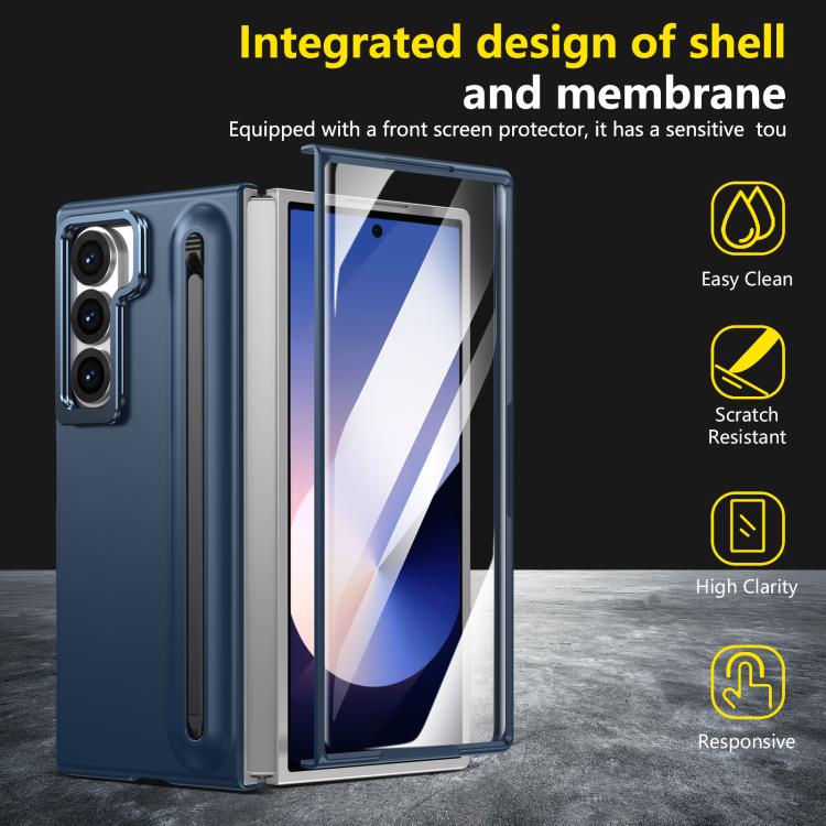 For Samsung Galaxy Z Fold6 5G Integrated Skin Feel Lens Folding Holder Pen Slot Shockproof Phone Case with Pen