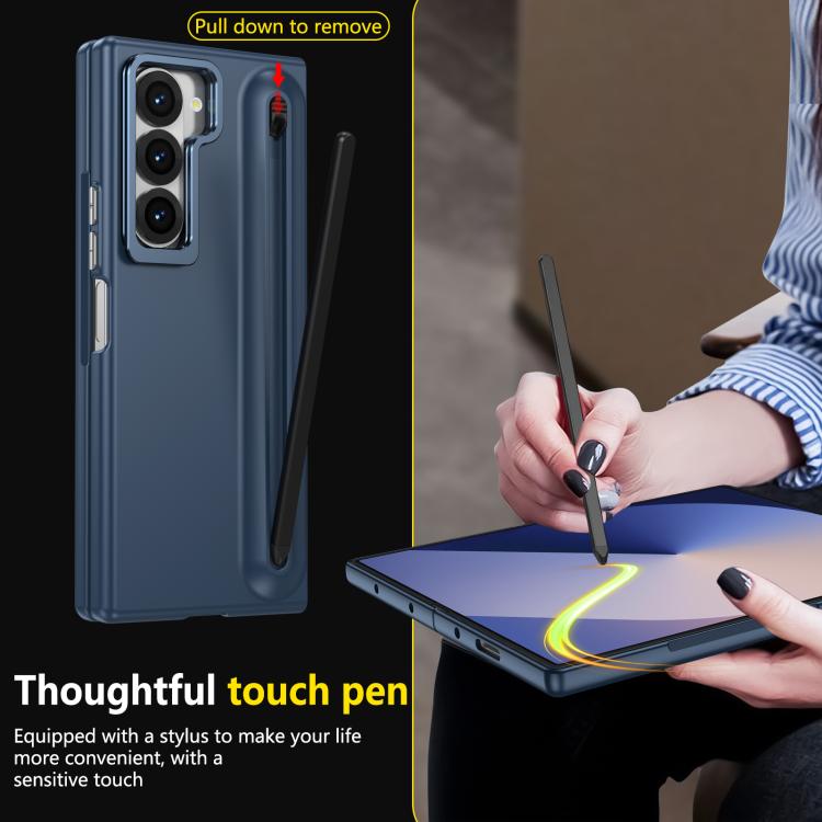 For Samsung Galaxy Z Fold6 5G Integrated Skin Feel Lens Folding Holder Pen Slot Shockproof Phone Case with Pen