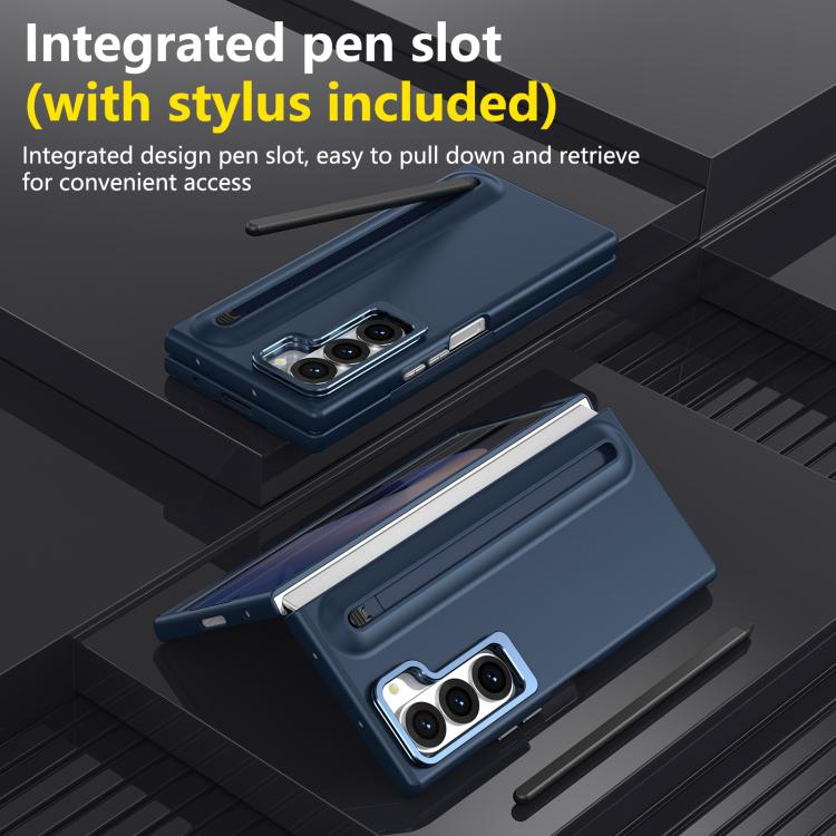 For Samsung Galaxy Z Fold6 5G Integrated Skin Feel Lens Folding Holder Pen Slot Shockproof Phone Case with Pen