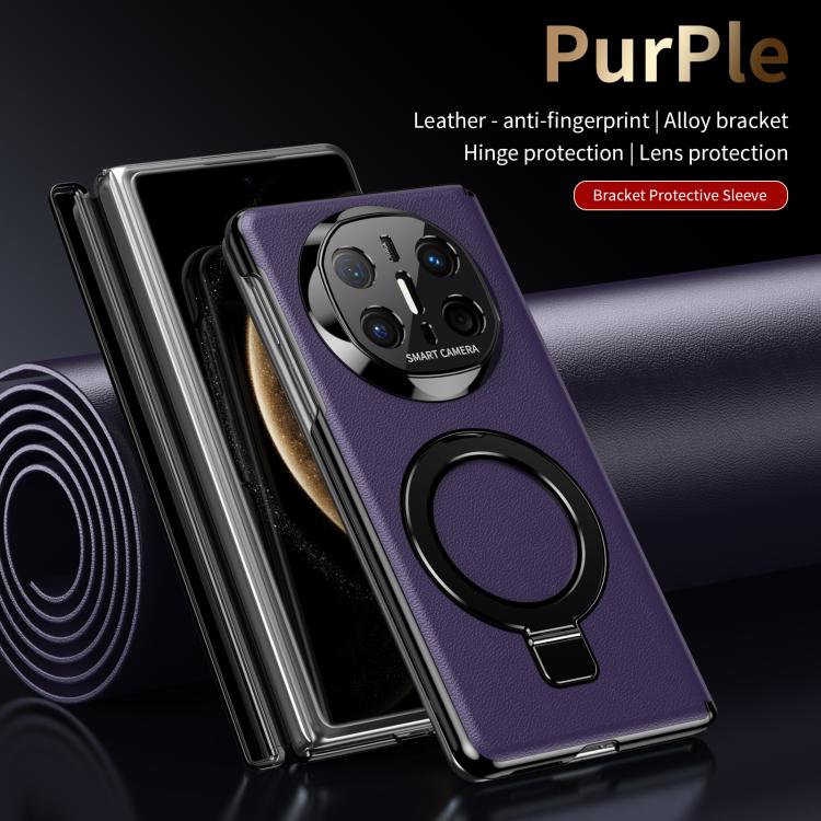 For Huawei Mate X6 Metal Folding Holder Hinge MagSafe Leather Shockproof Phone Case
