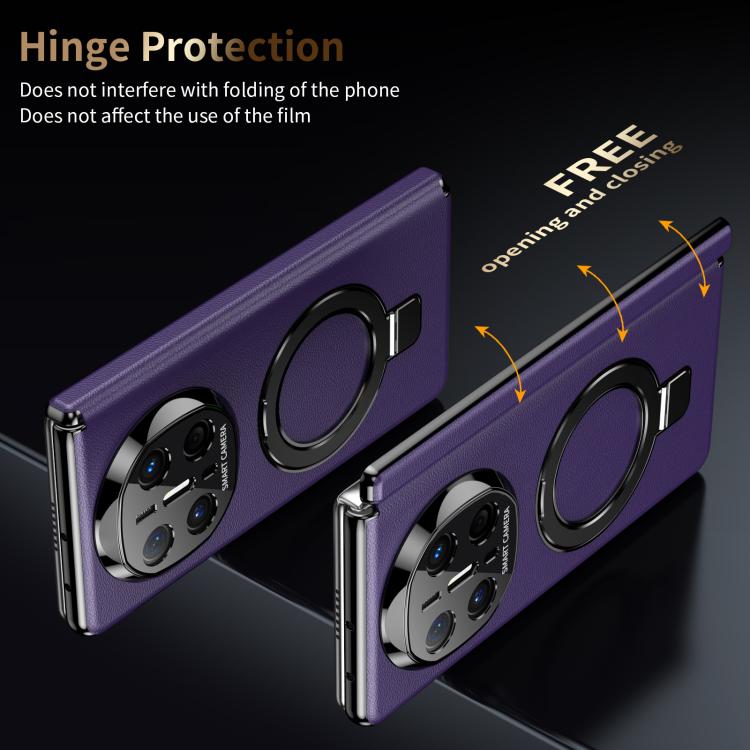 For Huawei Mate X6 Metal Folding Holder Hinge MagSafe Leather Shockproof Phone Case