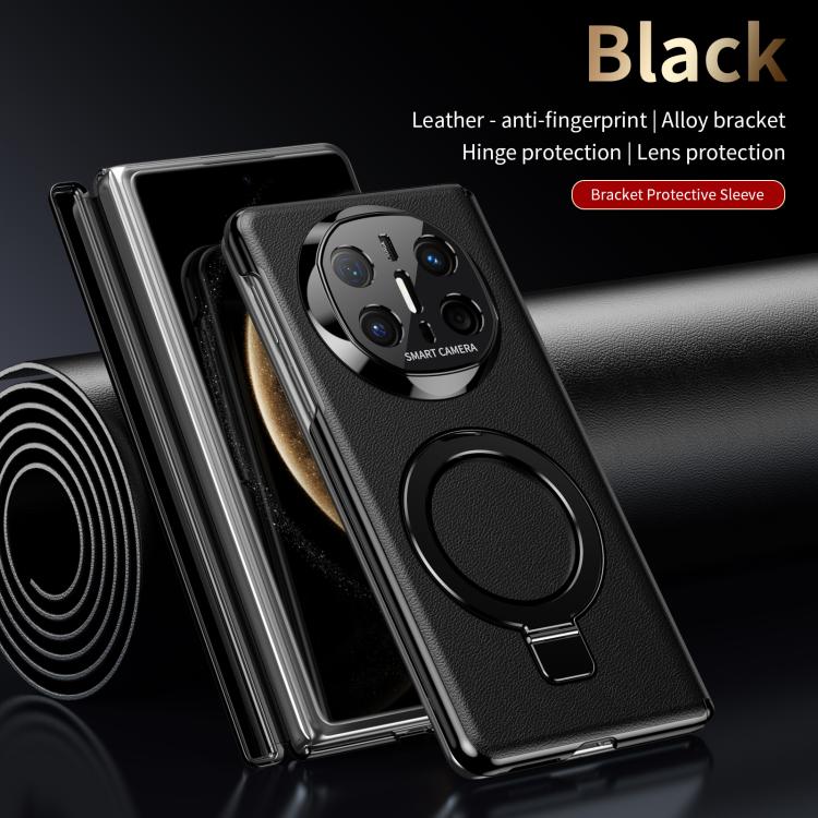 For Huawei Mate X6 Metal Folding Holder Hinge MagSafe Leather Shockproof Phone Case