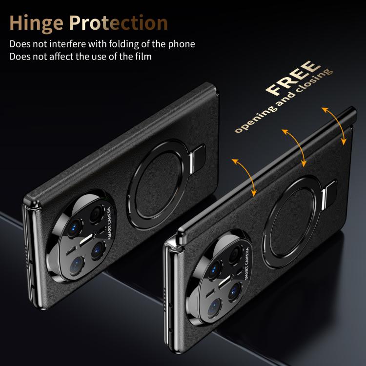For Huawei Mate X6 Metal Folding Holder Hinge MagSafe Leather Shockproof Phone Case