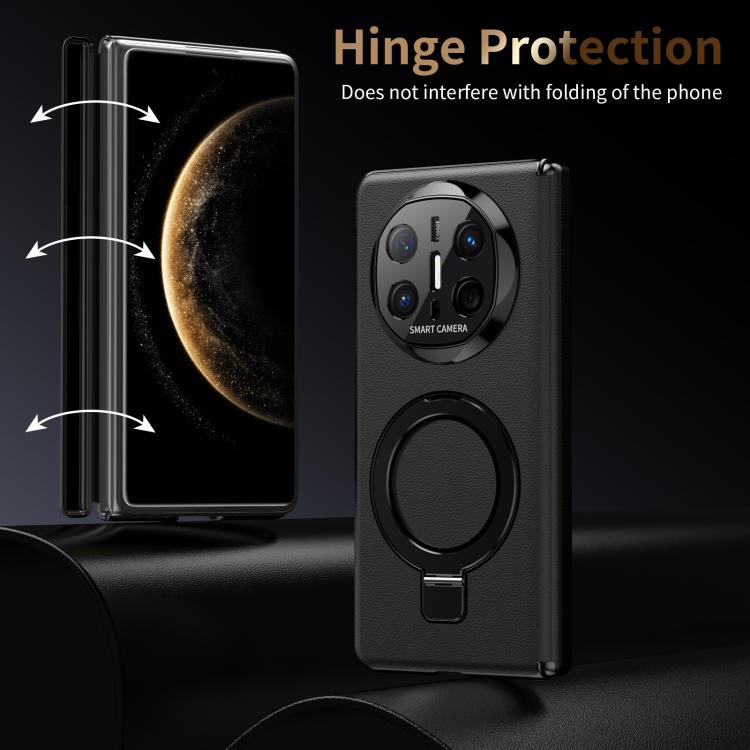 For Huawei Mate X6 Metal Folding Holder Hinge MagSafe Leather Shockproof Phone Case