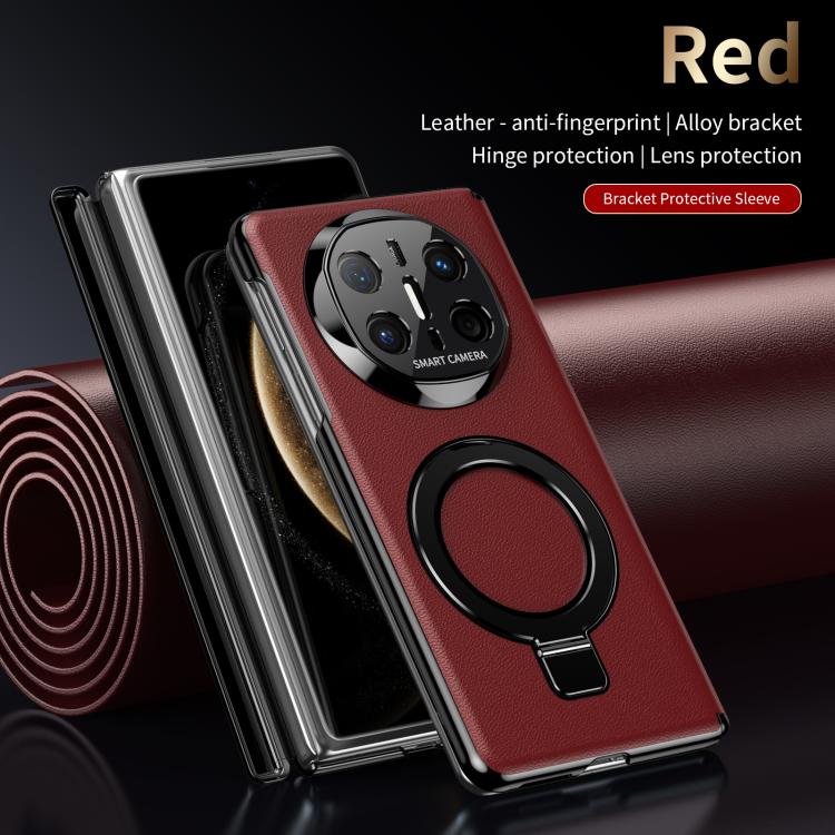 For Huawei Mate X6 Metal Folding Holder Hinge MagSafe Leather Shockproof Phone Case