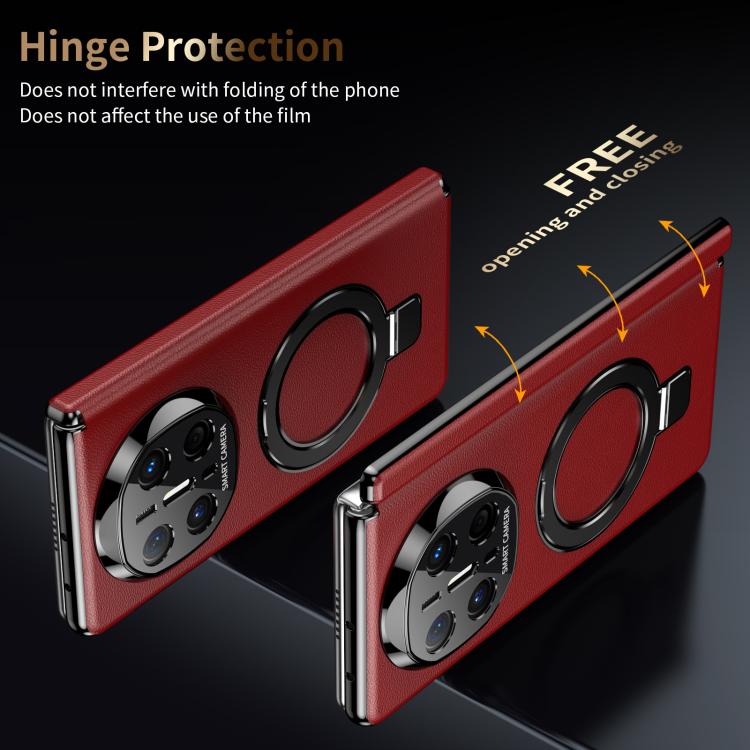 For Huawei Mate X6 Metal Folding Holder Hinge MagSafe Leather Shockproof Phone Case