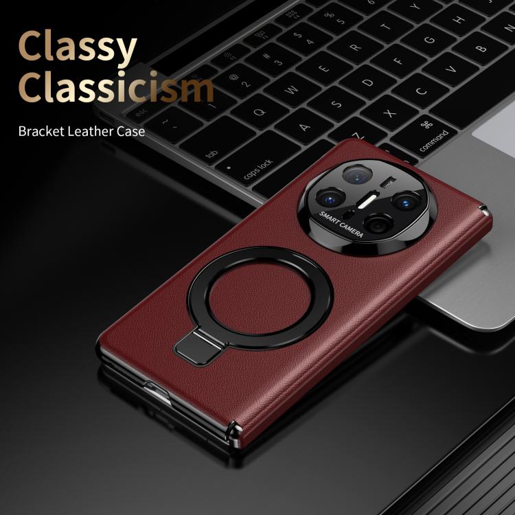 For Huawei Mate X6 Metal Folding Holder Hinge MagSafe Leather Shockproof Phone Case