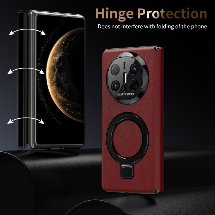 For Huawei Mate X6 Metal Folding Holder Hinge MagSafe Leather Shockproof Phone Case