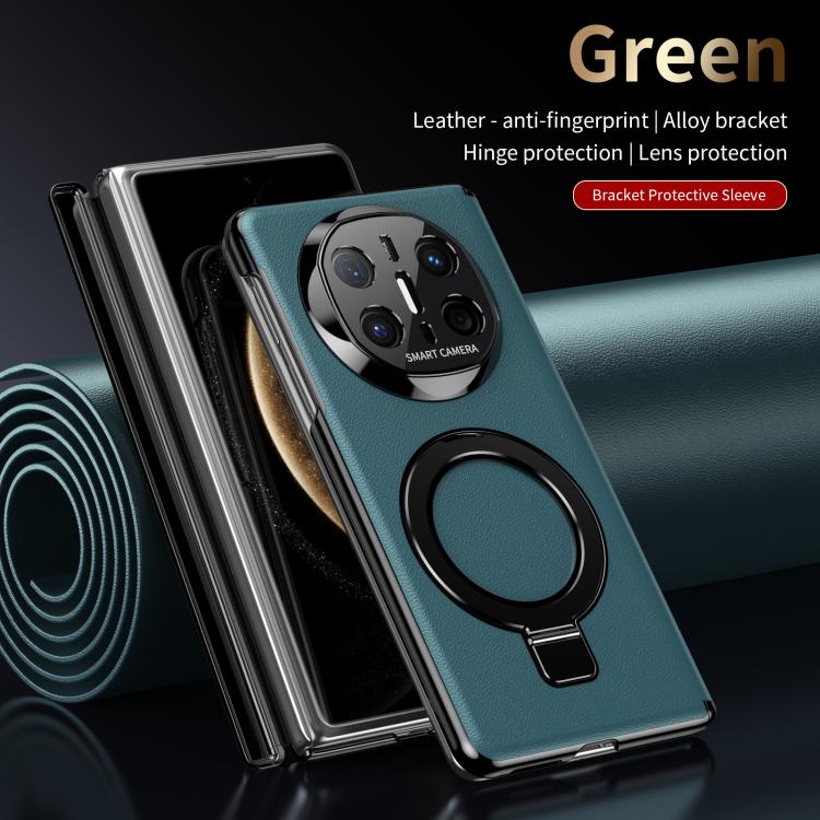 For Huawei Mate X6 Metal Folding Holder Hinge MagSafe Leather Shockproof Phone Case