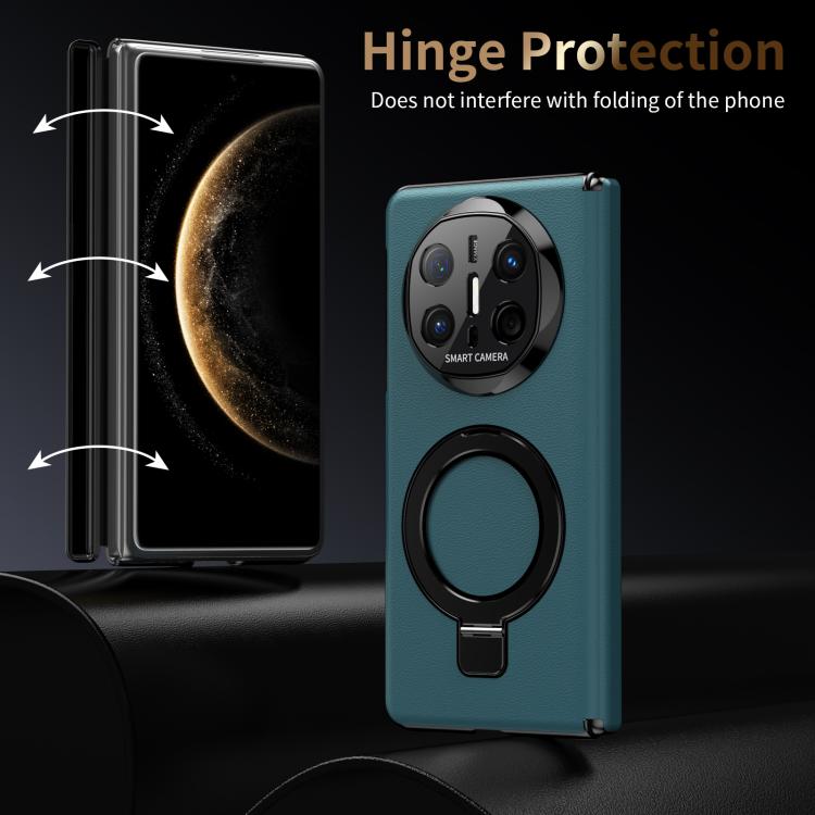 For Huawei Mate X6 Metal Folding Holder Hinge MagSafe Leather Shockproof Phone Case
