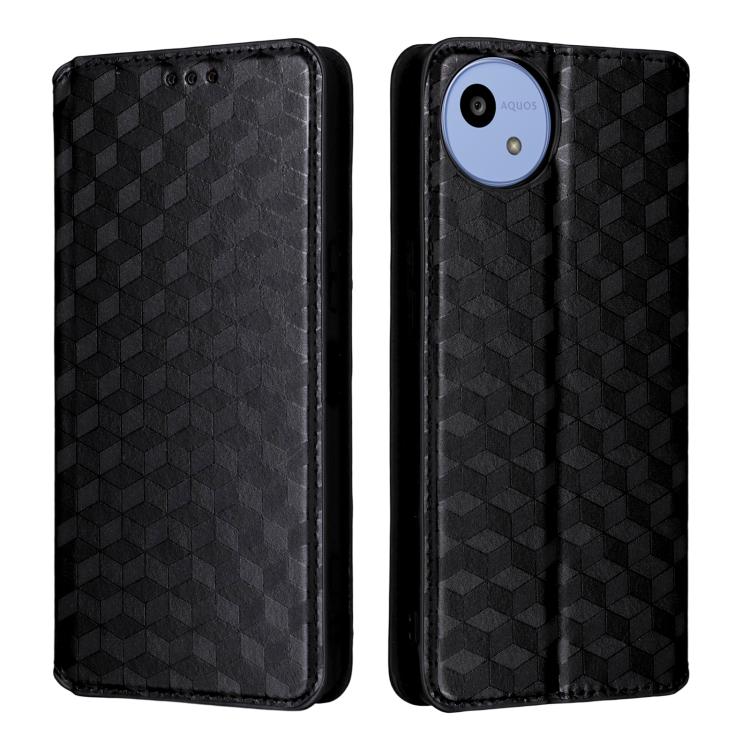 For Sharp Aquos wish5 Cubic Grid Texture Flip Leather Phone Case