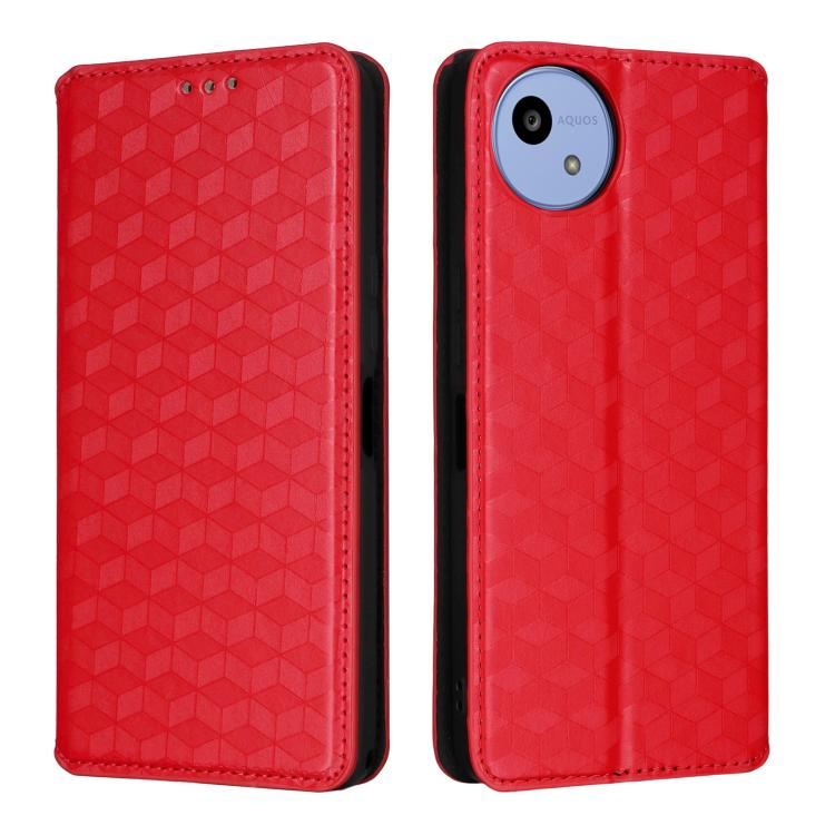 For Sharp Aquos wish5 Cubic Grid Texture Flip Leather Phone Case