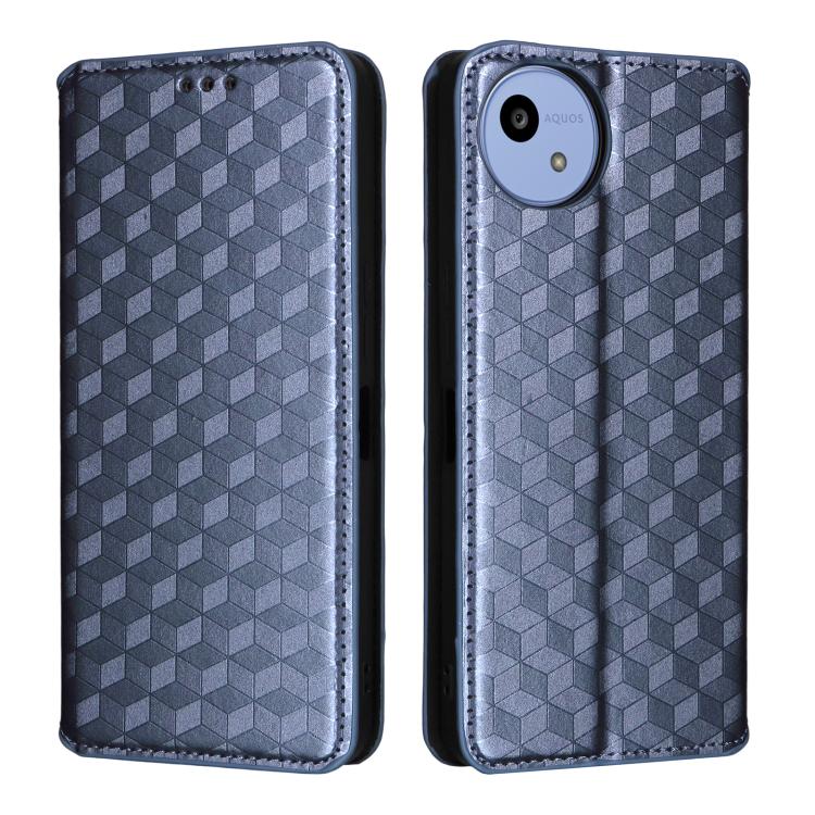 For Sharp Aquos wish5 Cubic Grid Texture Flip Leather Phone Case