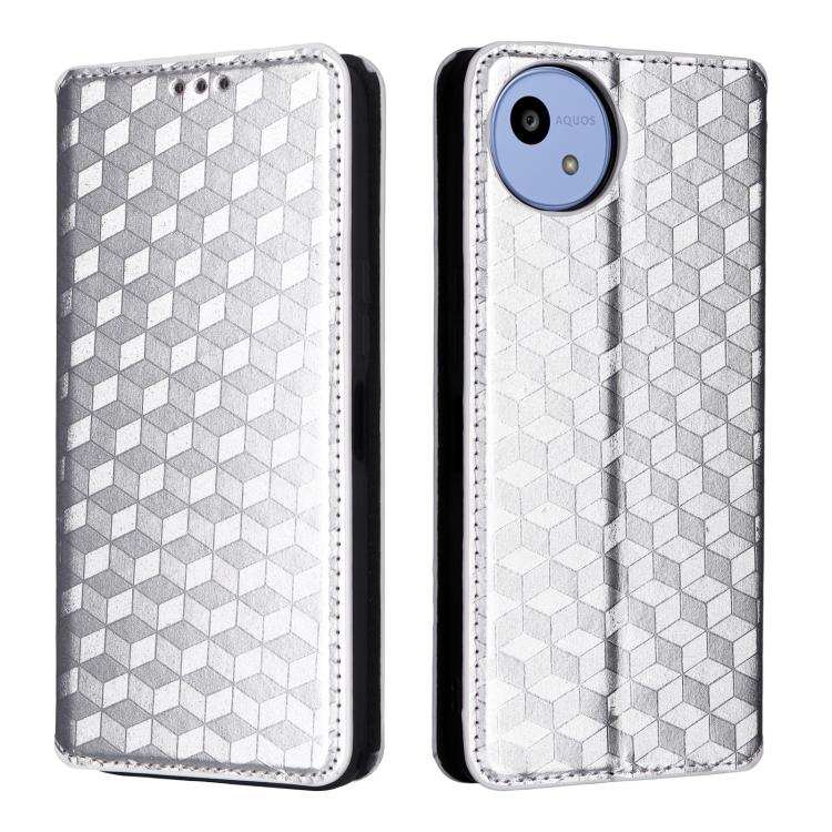For Sharp Aquos wish5 Cubic Grid Texture Flip Leather Phone Case