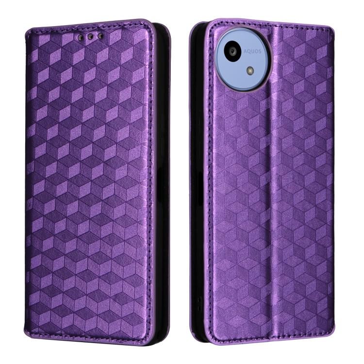 For Sharp Aquos wish5 Cubic Grid Texture Flip Leather Phone Case