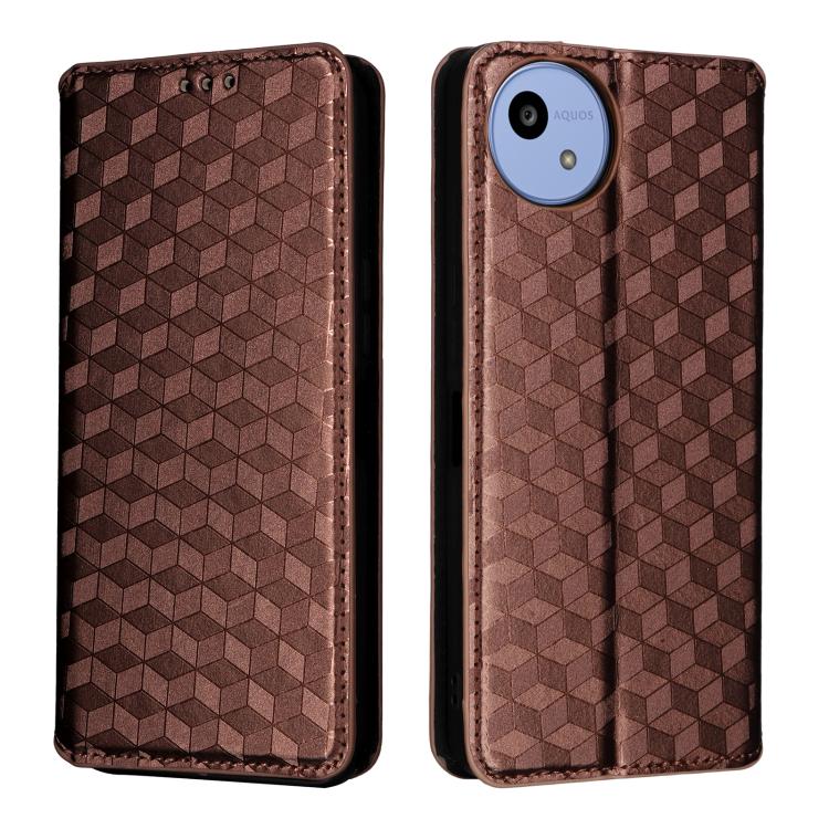 For Sharp Aquos wish5 Cubic Grid Texture Flip Leather Phone Case