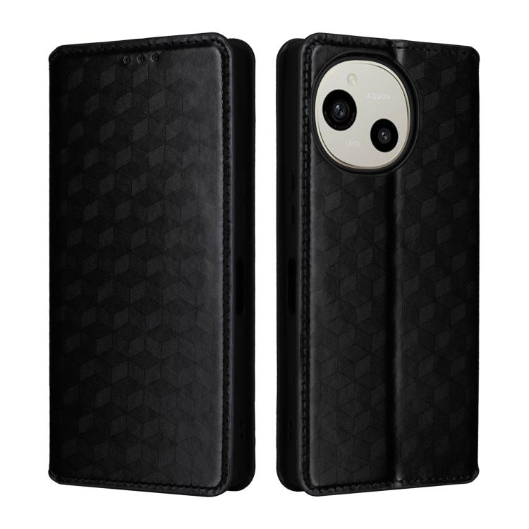 For Sharp Aquos R10 / R9 Cubic Grid Texture Flip Leather Phone Case