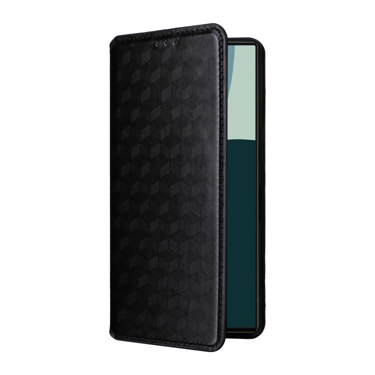 For Sharp Aquos R10 / R9 Cubic Grid Texture Flip Leather Phone Case
