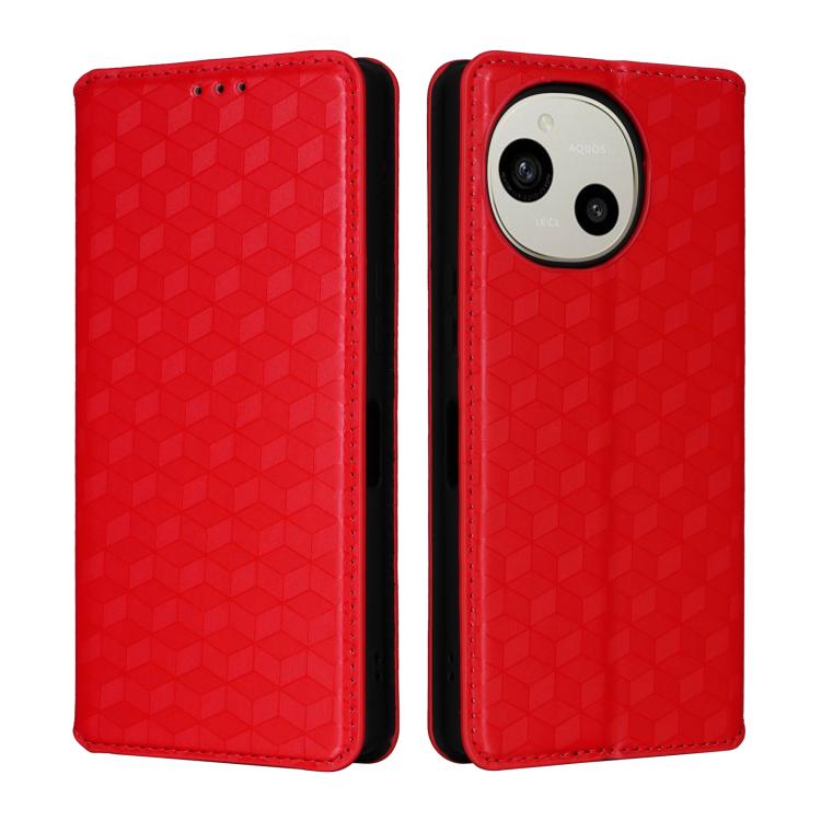 For Sharp Aquos R10 / R9 Cubic Grid Texture Flip Leather Phone Case