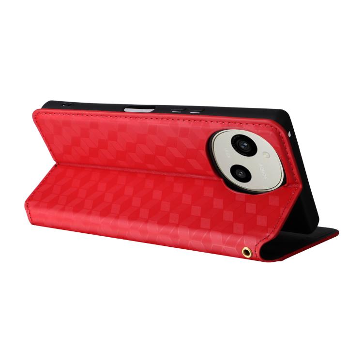 For Sharp Aquos R10 / R9 Cubic Grid Texture Flip Leather Phone Case