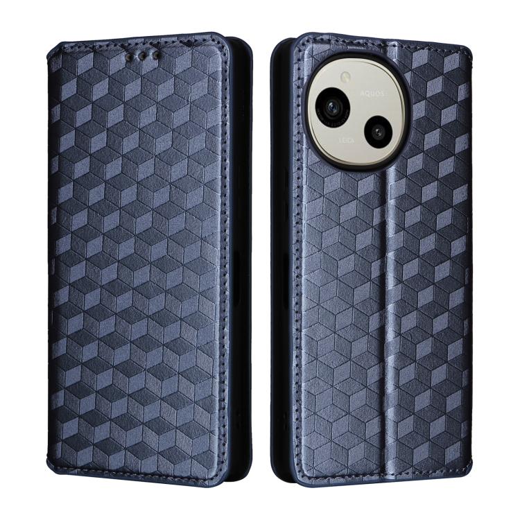 For Sharp Aquos R10 / R9 Cubic Grid Texture Flip Leather Phone Case