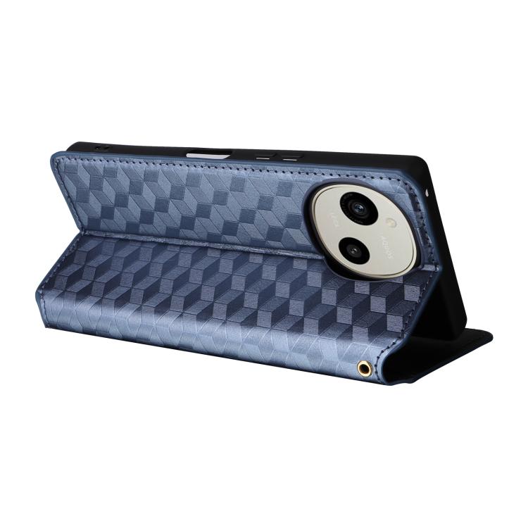 For Sharp Aquos R10 / R9 Cubic Grid Texture Flip Leather Phone Case