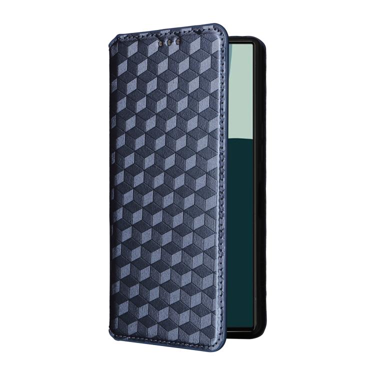 For Sharp Aquos R10 / R9 Cubic Grid Texture Flip Leather Phone Case